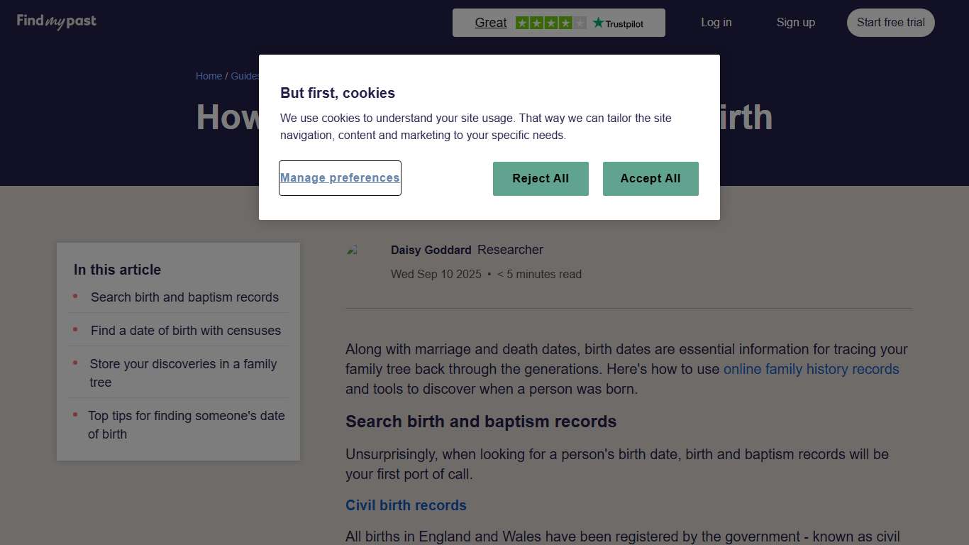 How to search records online to find someone's date of birth | Findmypast.com